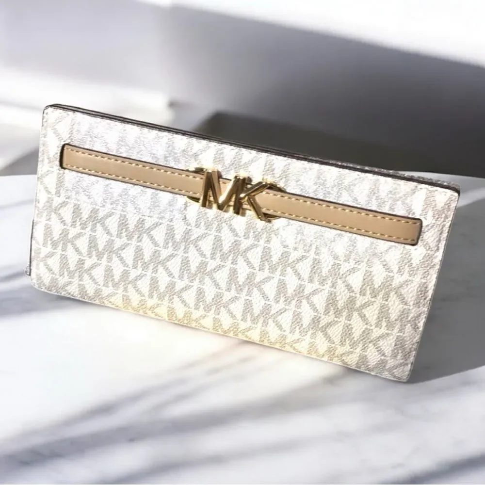 Michael Kors Beige and Gold Logo Clutch